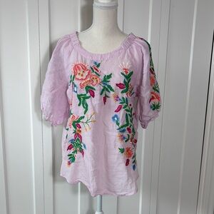 Sundance Floral Embroidered Pink Women's Top Large